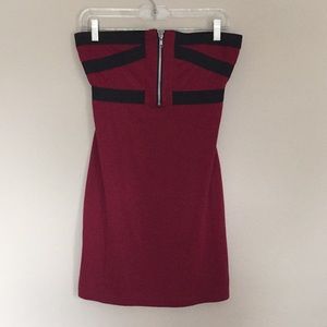 strapless red mini dress